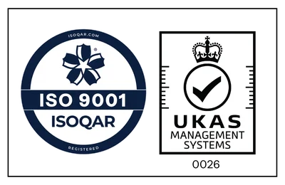 ISO 9001 Quality Management System certification logo — Abertay Training is ISO 9001 certified by ISOQAR UKAS